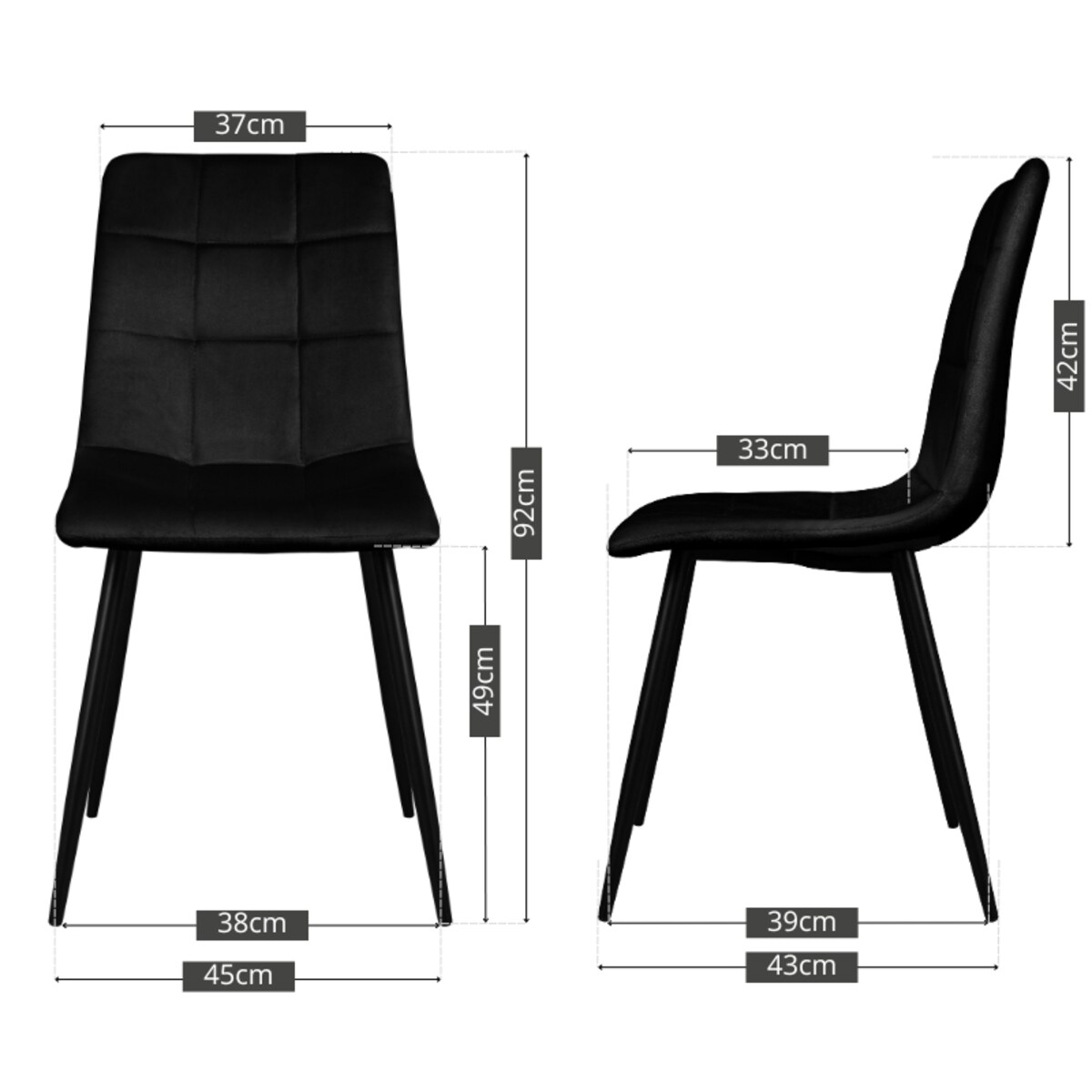 Krzesło tapicerowane czarne welurowe pikowane do salonu jadalni