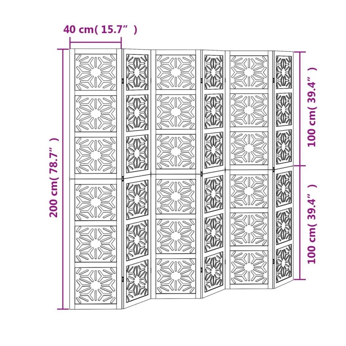 vidaXL Parawan pokojowy, 6-panelowy, brązowo-czarny, lita paulownia