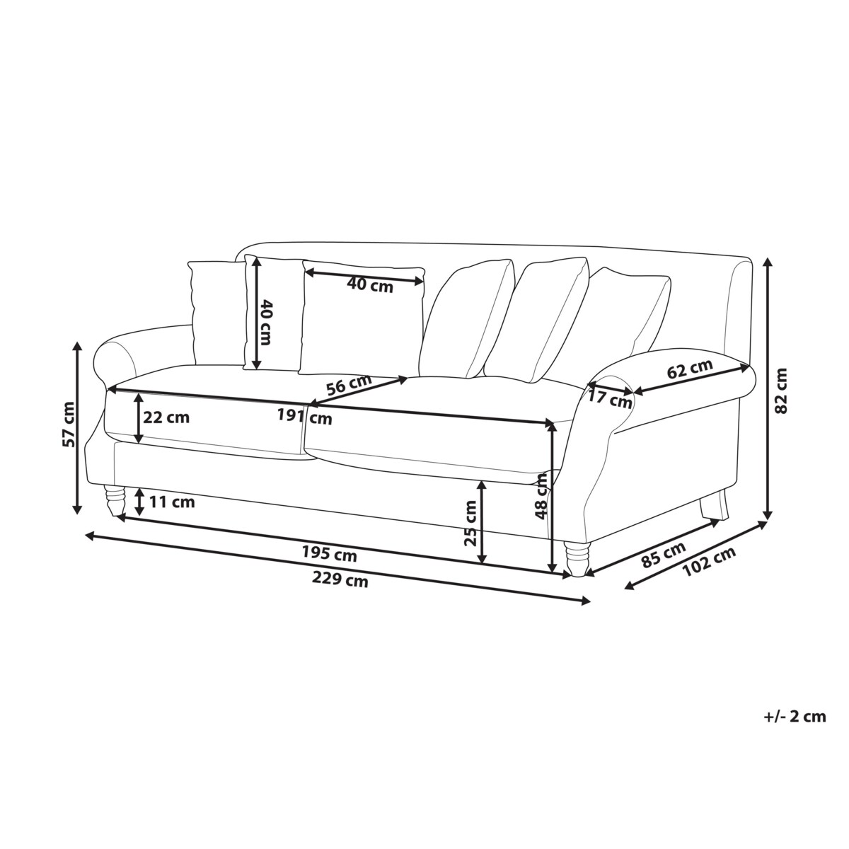 Sofa 3-osobowa welurowa złamana biel EIKE