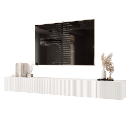 Szafka RTV wisząca BIAŁA ANGEL ryflowana 300 cm z oświetleniem LED