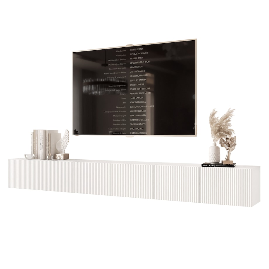 Szafka RTV wisząca BIAŁA ANGEL ryflowana 300 cm z oświetleniem LED