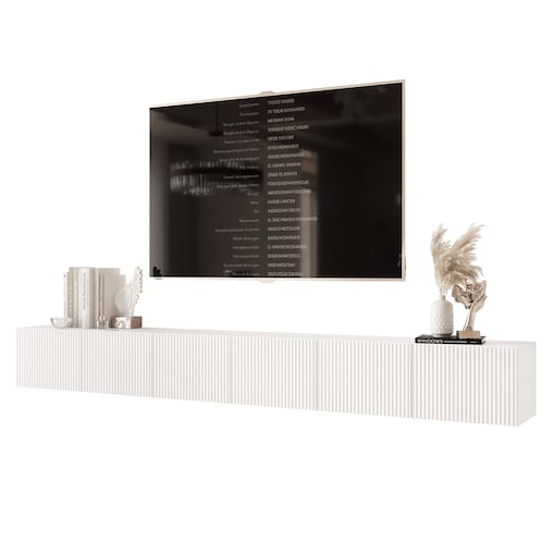 Szafka RTV wisząca BIAŁA ANGEL ryflowana 300 cm z oświetleniem LED