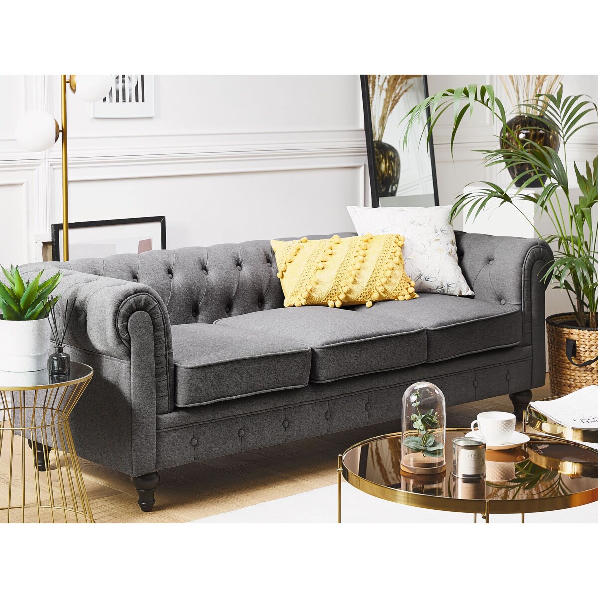 Sofa 3-osobowa szara CHESTERFIELD
