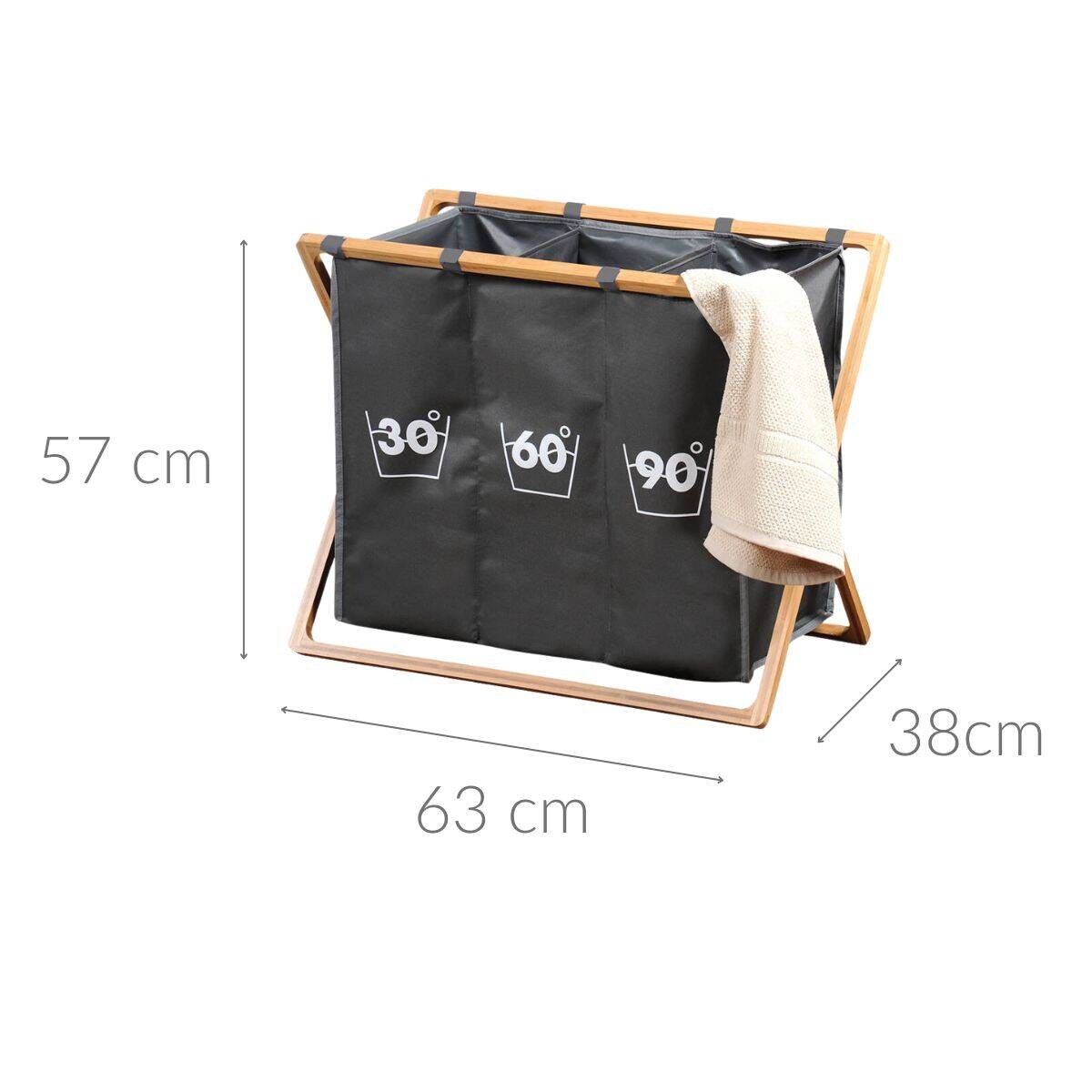 Kosz na pranie z trzema przegródkami, na stelażu, Kesper