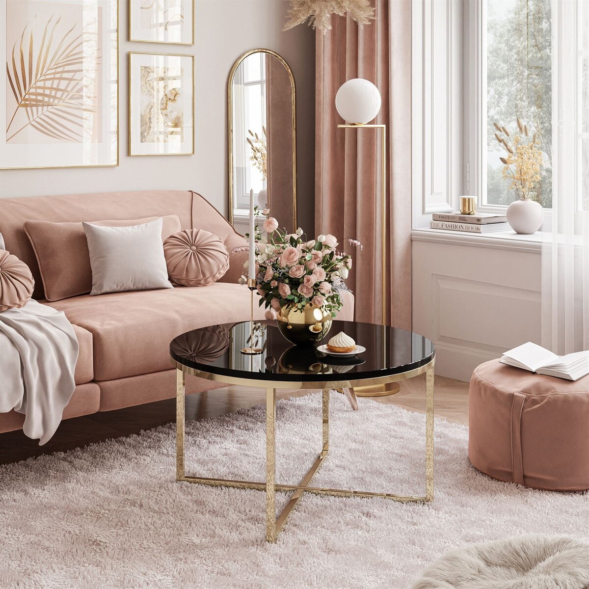 Okrągły stolik kawowy CIRI-X złoty chrom czarny połysk