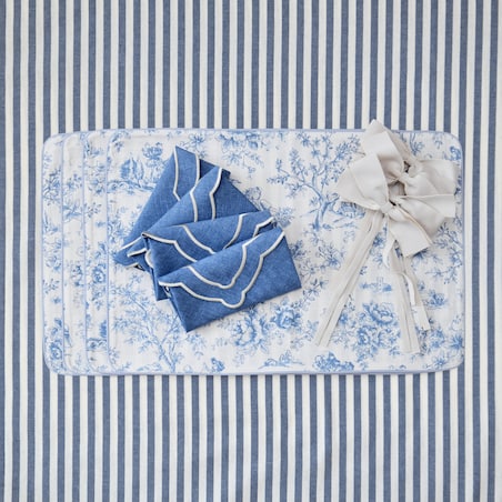 Podkładki dwustronne Toile de Jouy Blue & Stripes - 4 sztuki