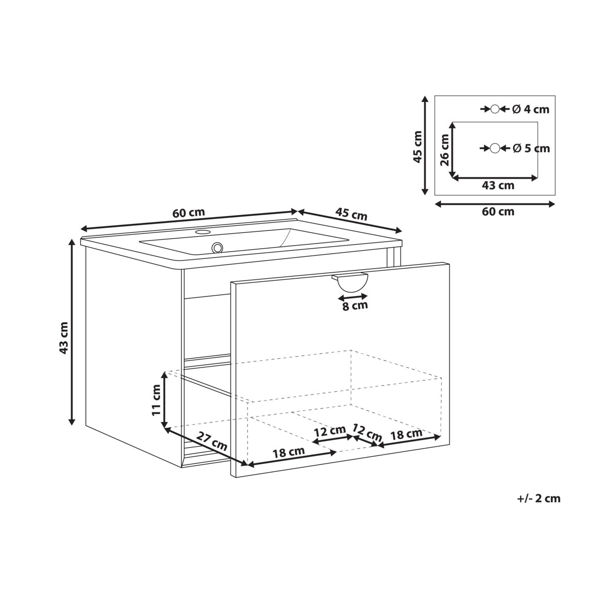 Szafka łazienkowa wisząca z umywalką BONAIRE 60 cm Czarny