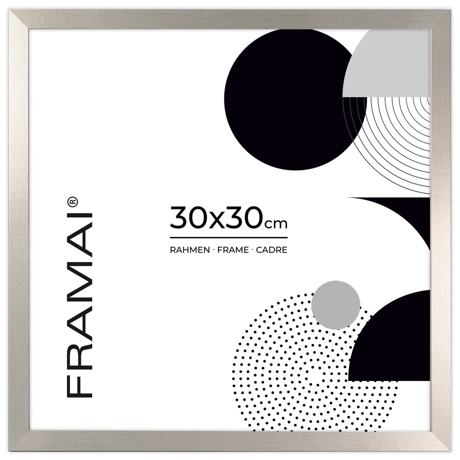Ramka na zdjęcia 30x30 cm srebrna rama MDF z plexi do powieszenia pion poziom klasyczna kwadratowa ramka FRAMAI®