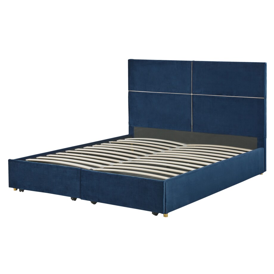 Łóżko welurowe  z pojemnikiem 160 x 200 cm niebieskie VERNOYES
