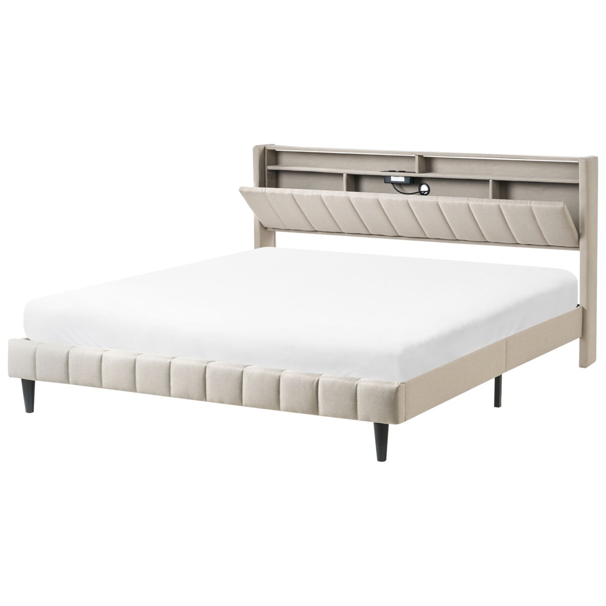Łóżko LED BEAULIEU 180 x 200 cm Z portem USB ze schowkiem Beżowy