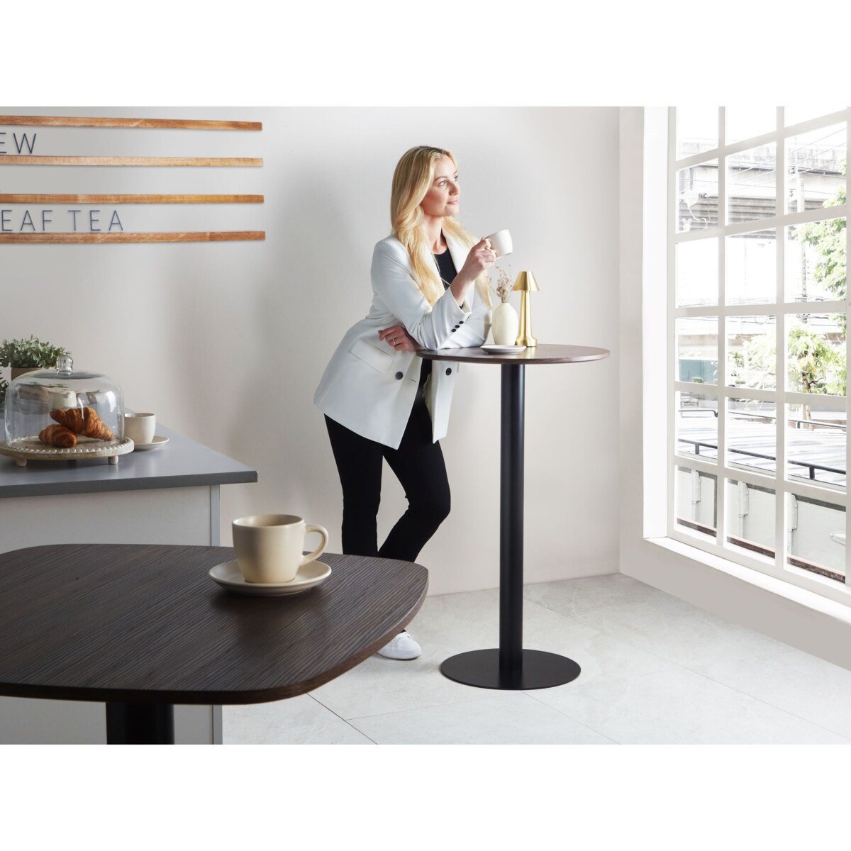 Stół barowy MORELLA Czarny/ ciemny brąz 60 cm