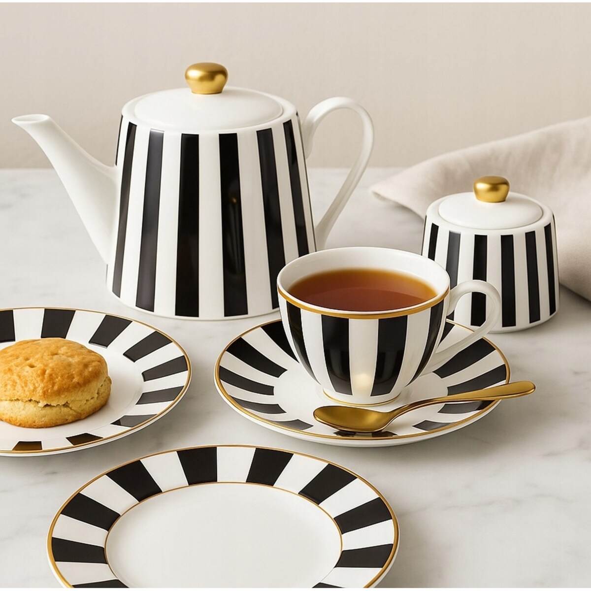 DZBANEK DO NA HERBATĘ 1,1 L w pasy biało czarne elegancki na prezent święta