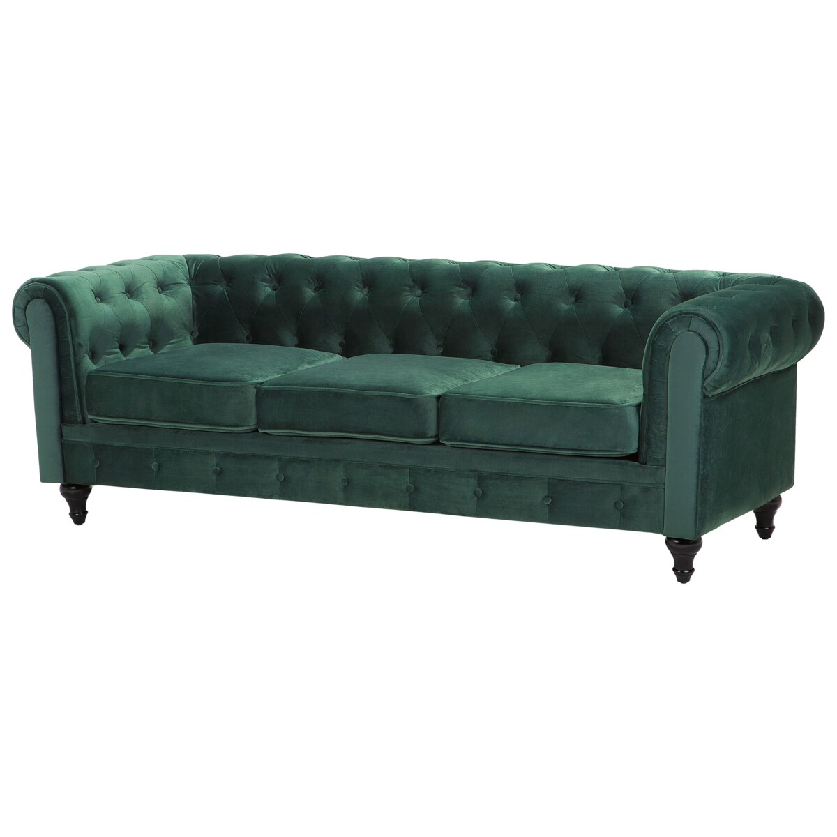 Sofa 3-osobowa welurowa zielona CHESTERFIELD