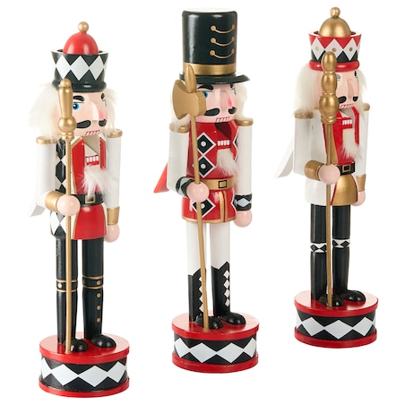 Zestaw 3 figurek dekoracyjnych RICKLEAN 30 cm Dziadek do orzechów Czerwony/ biały