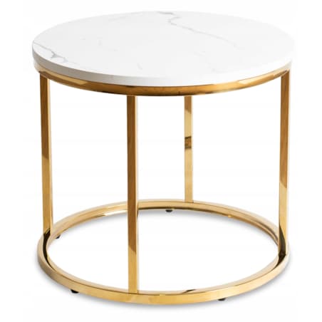 Stolik Kawowy Okrągły Ława Okrągła CLIFF Biały Marmur Złoty Glamour