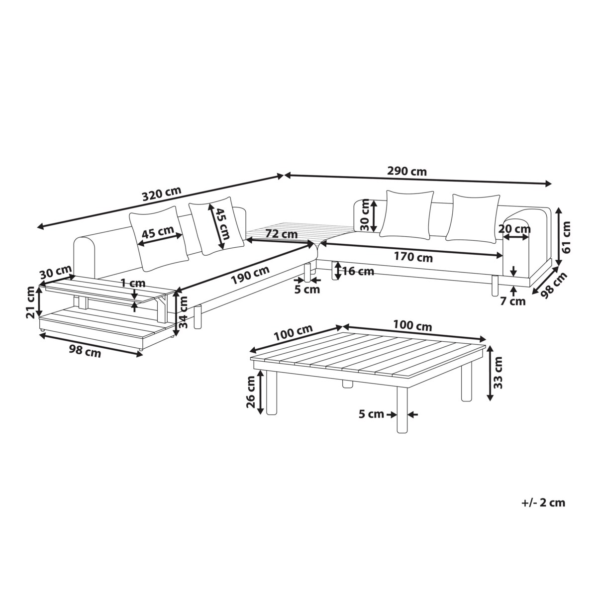 Zestaw wypoczynkowy 5-osobowy ze stolikami kawowymi szary MISSANELLO