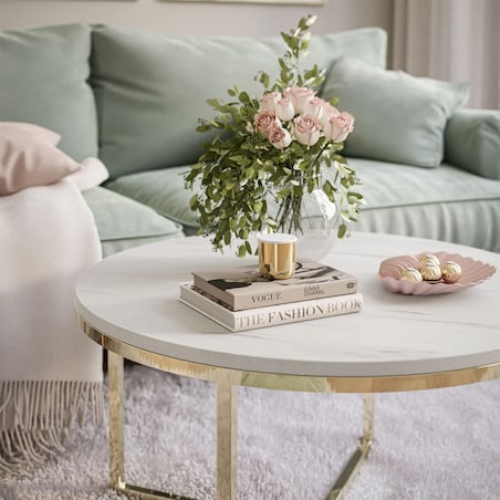 Okrągły stolik kawowy CIRI-X złoty chrom marmur levanto