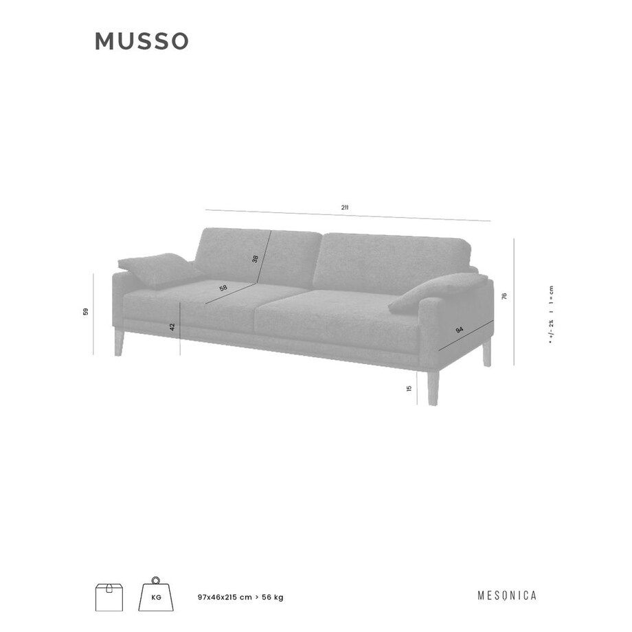 Sofa 3-osobowa Musso z pikowanym siedziskiem szara