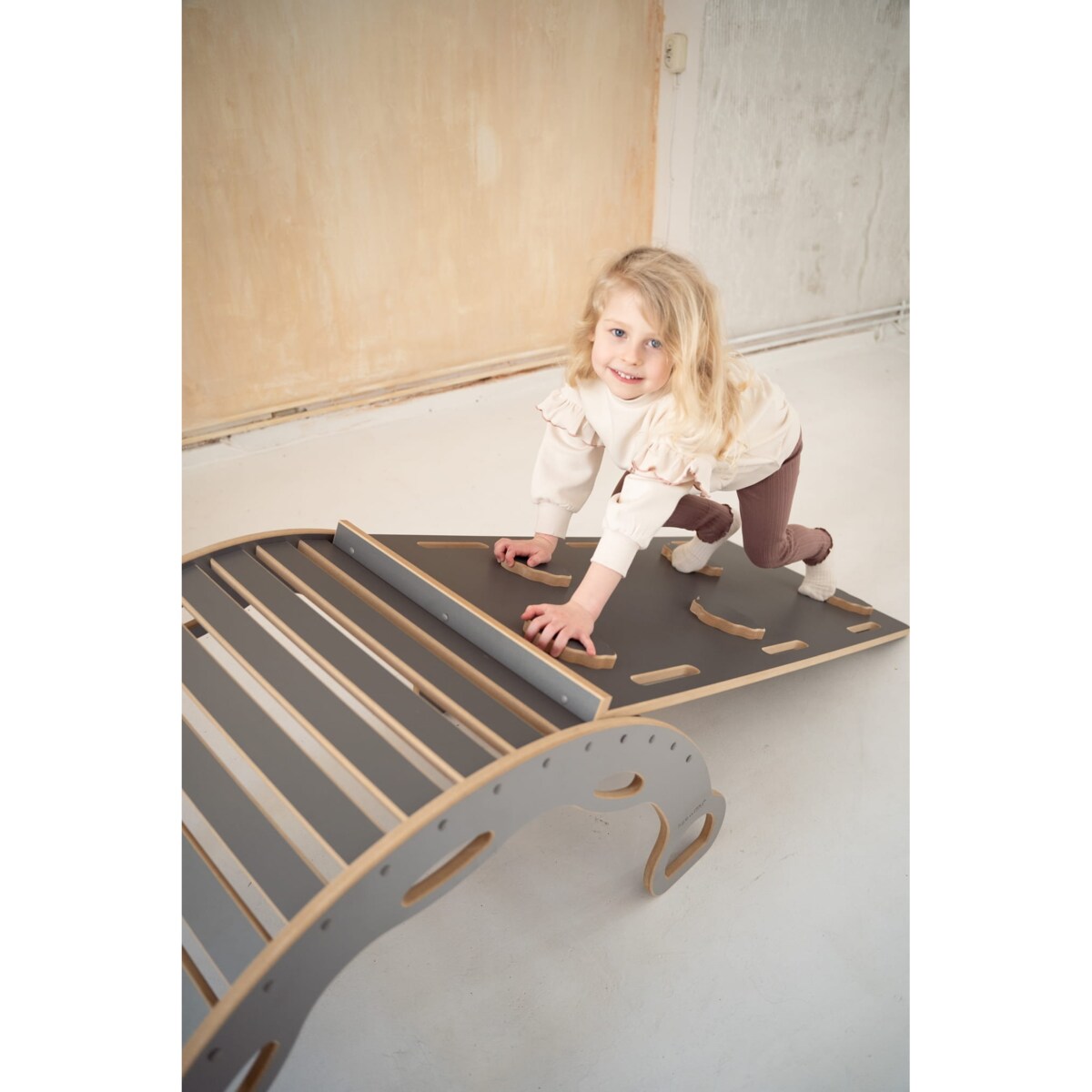 DUŻY bujak montessori z uchwytami + DUŻA zjeżdżalnia CHMURKI - szary
