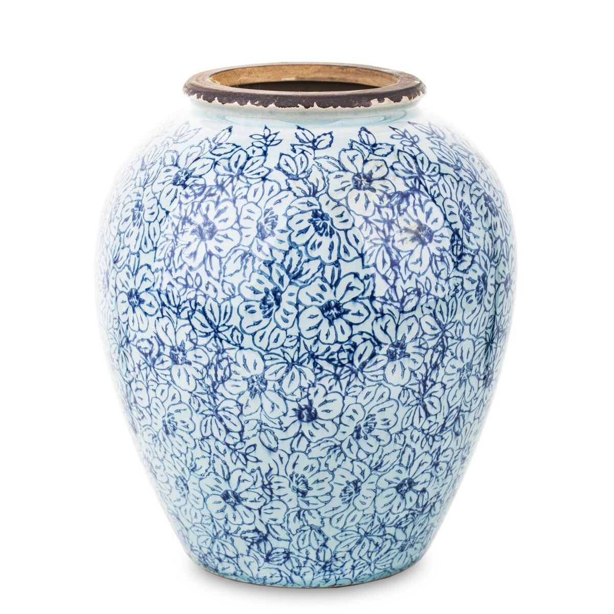 Wazon ceramiczny biały Blue Flowers duży