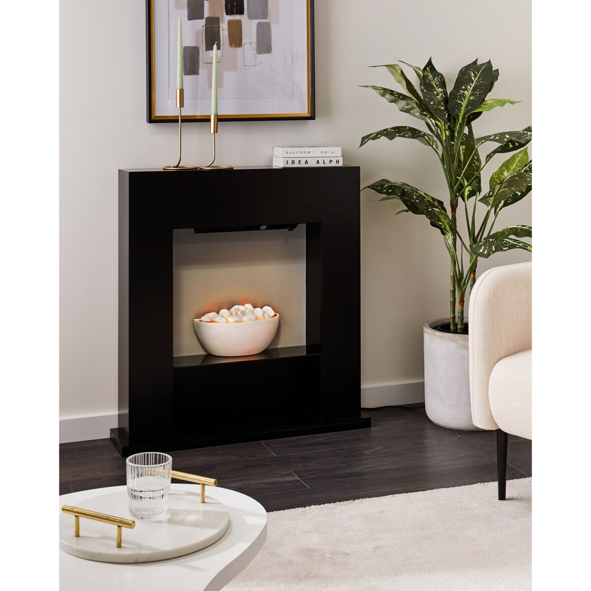 Kominek elektryczny z funkcją grzania DJURAB Czarny