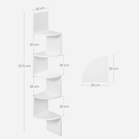 Regał Narożny Półka 20X20X127,5 Cm Biały