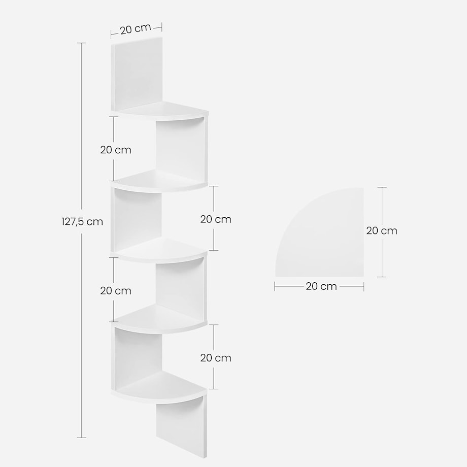 Regał Narożny Półka 20X20X127,5 Cm Biały