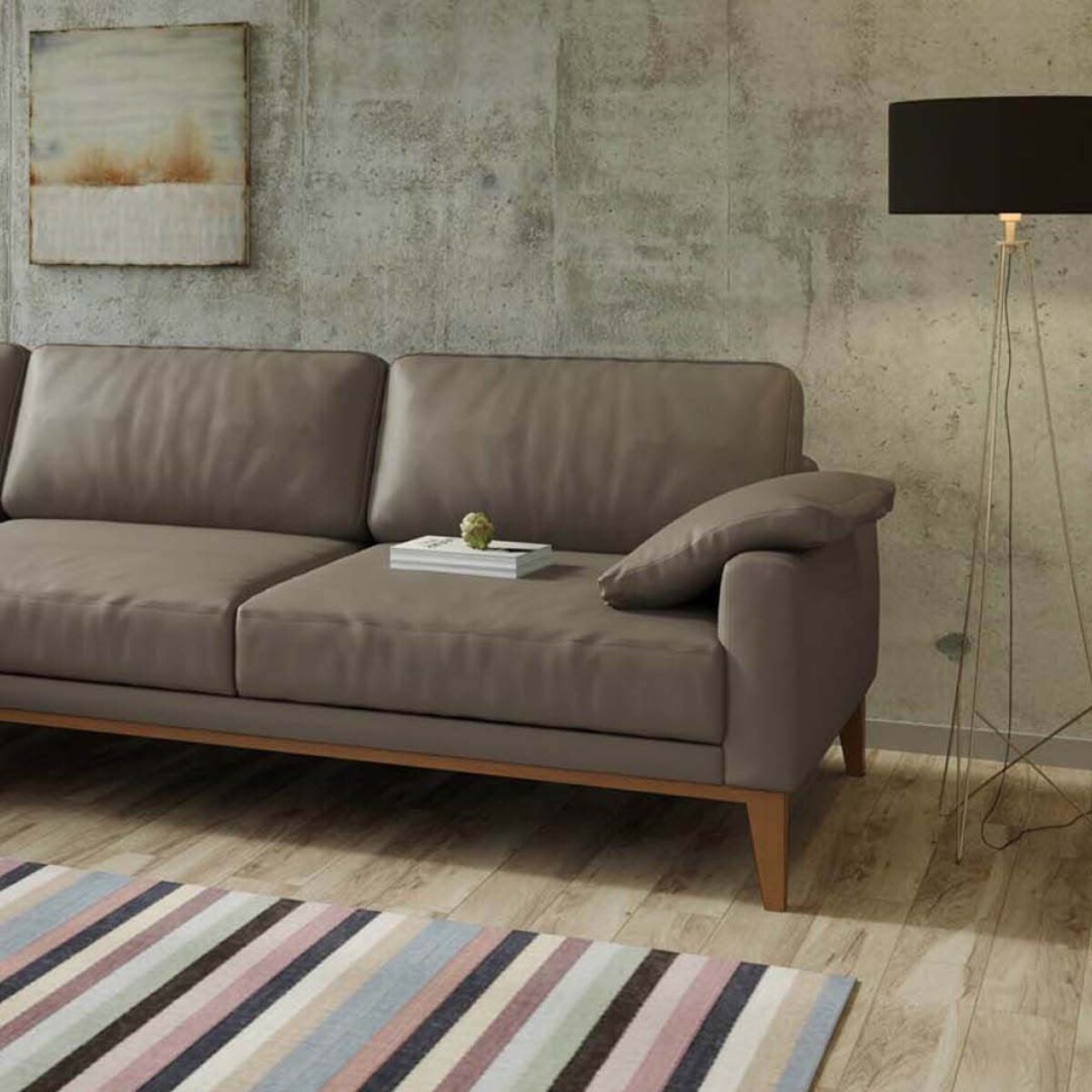 Sofa narożna Musso brązowa z pikowanym siedziskiem