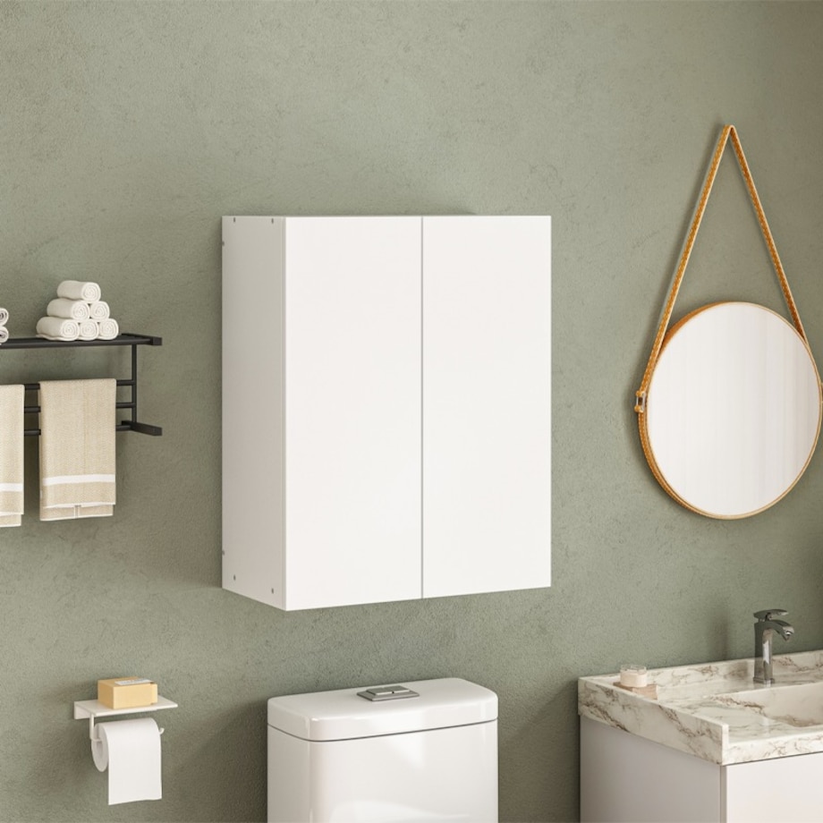 Szafka łazienkowa wisząca biała 2-drzwiowa nowoczesna ścienna 3 półki 80 cm