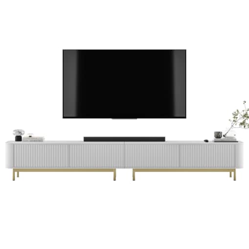 Szafka RTV Komoda RTV 280 cm Glamour Biały Mat Złoty Stelaż