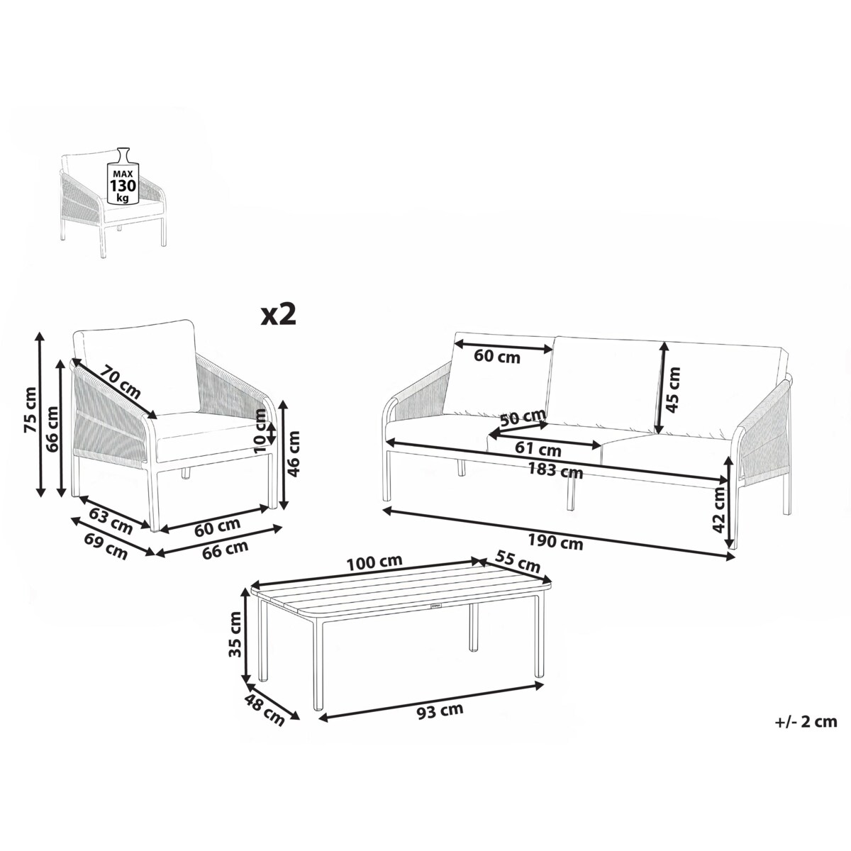 Zestaw ogrodowy ze stolikiem dla 5 osób MURATO Metal Beżowy