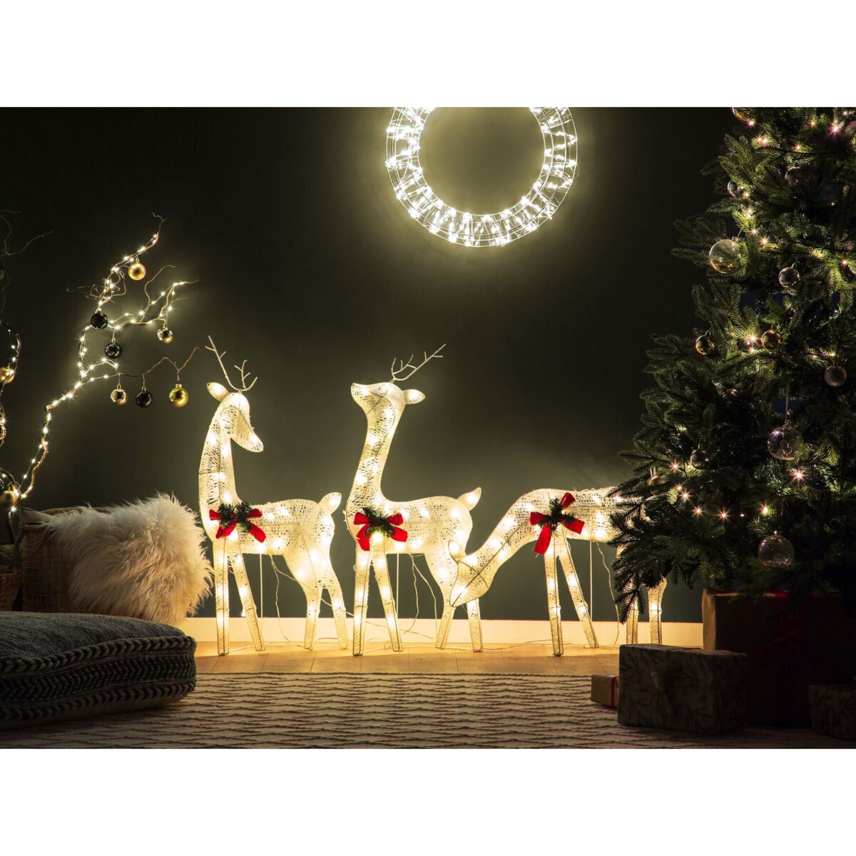 Dekoracja ogrodowa LED renifery 92 cm biała ANGELI