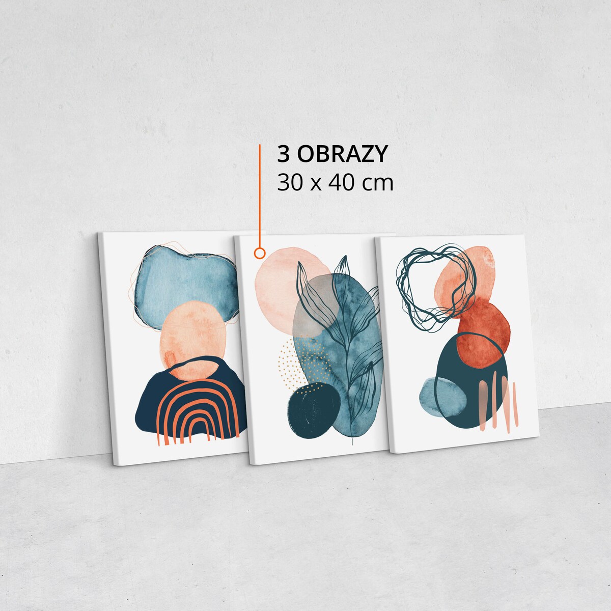 OBRAZY DO SALONU SET AKWARELE ABSTRAKCYJNE KSZTAŁTY LIŚCIE BOHO 90x40cm