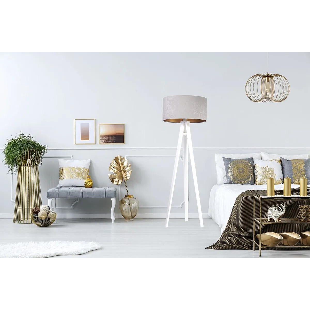 Lampa stojąca HOME 50 szara/złota/biała