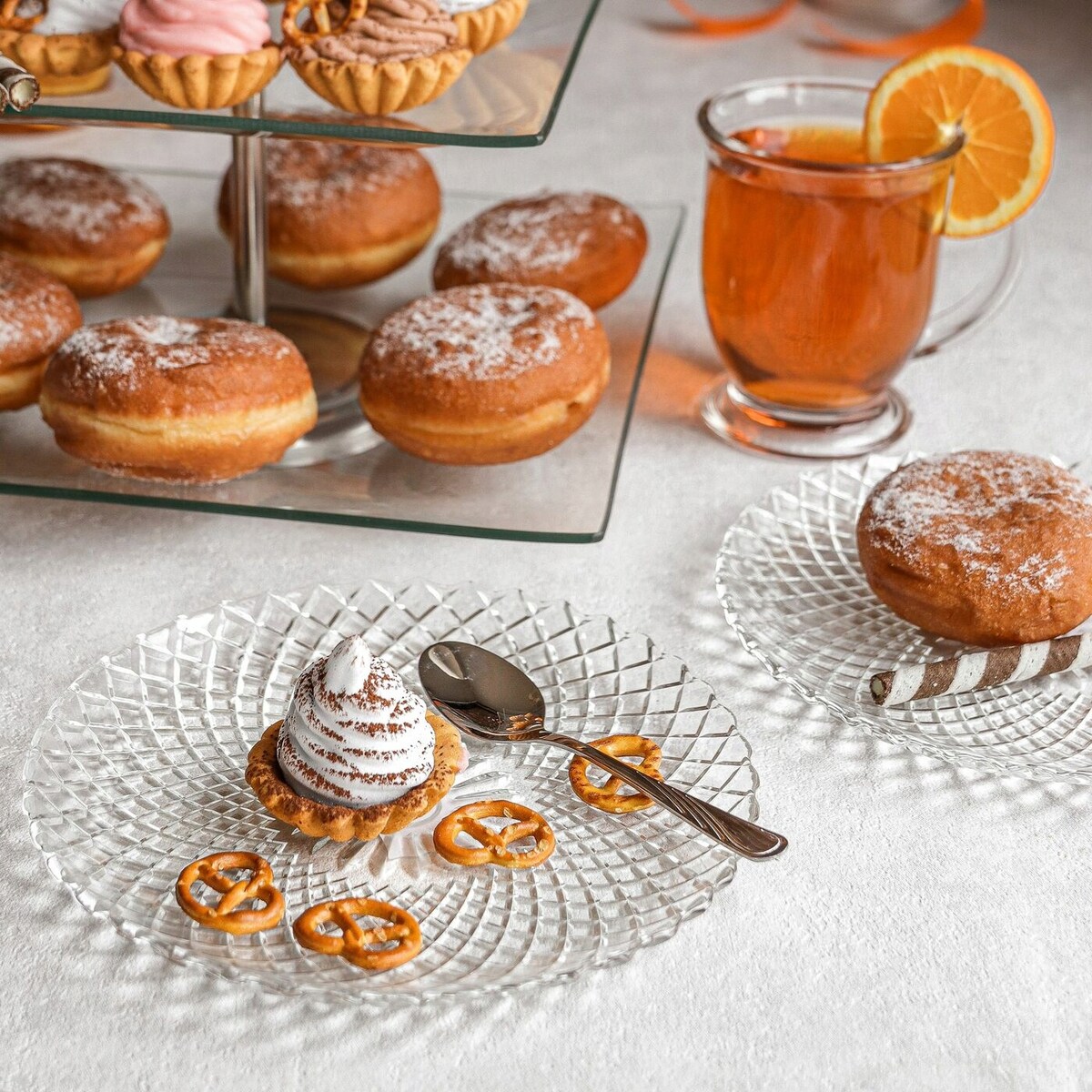 TALERZYKI DESEROWE SZKLANE 6szt WZORZYSTE 20cm na desery ciasto prezent