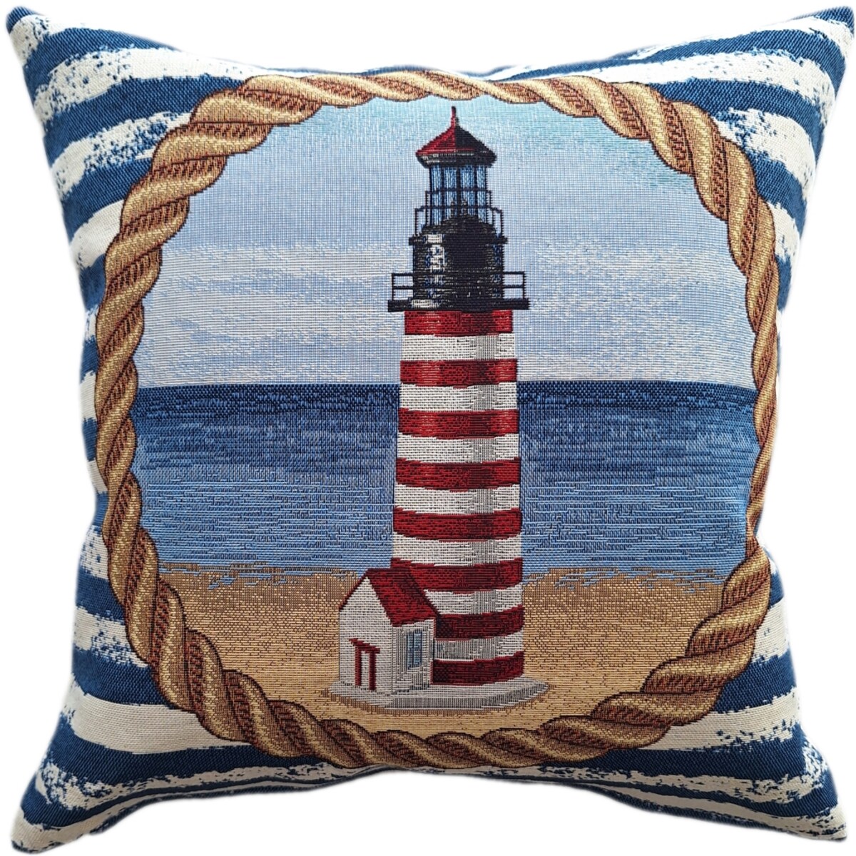 Poszewka Na Poduszkę Jasiek 45X45 Cm Żakardowa Dekoracyjna Ozobna Latarnia Morska