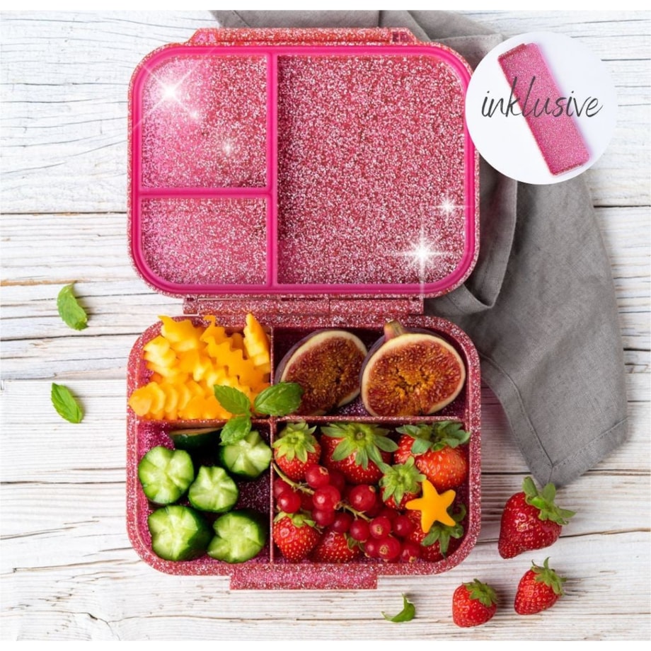 LEKKABOX GLAMOUR mały brokatowy lunchbox z przegródkami, Pink