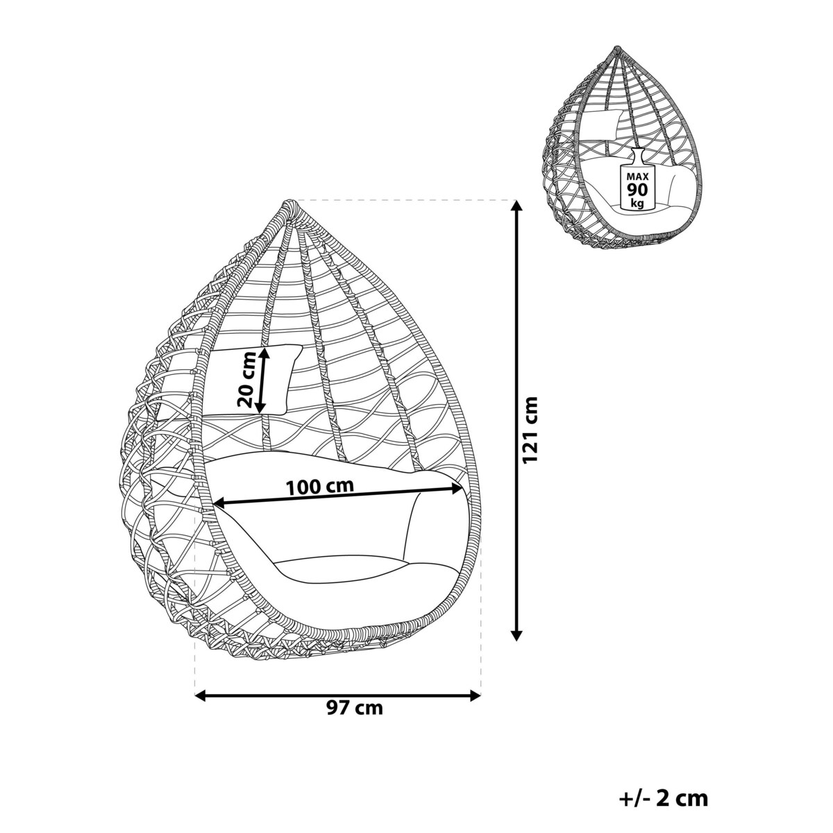 Fotel wiszący z technorattanu naturalny ARSITA