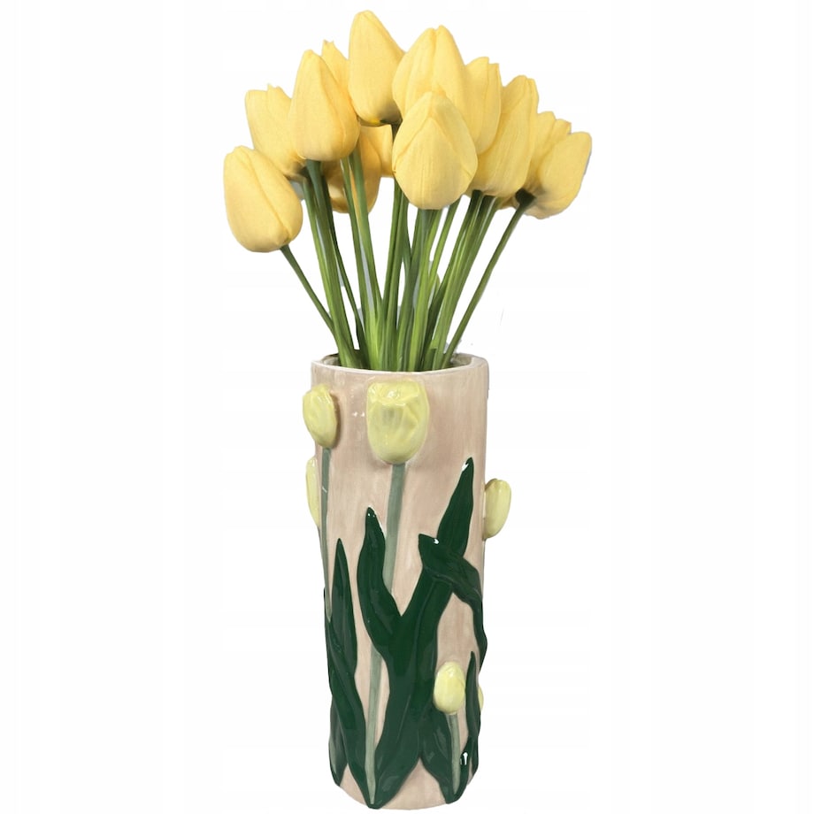 WAZON NA BUKIET KWIATÓW 28cm TULIPANY cylinder ceramiczny wiosenny duży