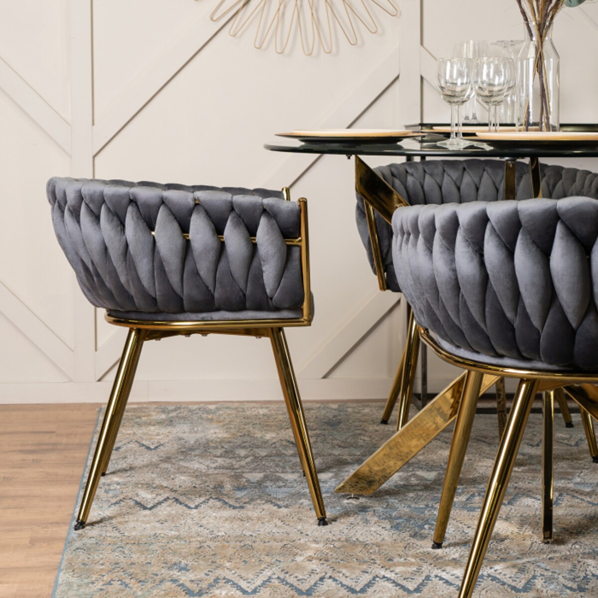 Krzesło Tapicerowane do Salonu CAPRI Szare Welur do Toaletki