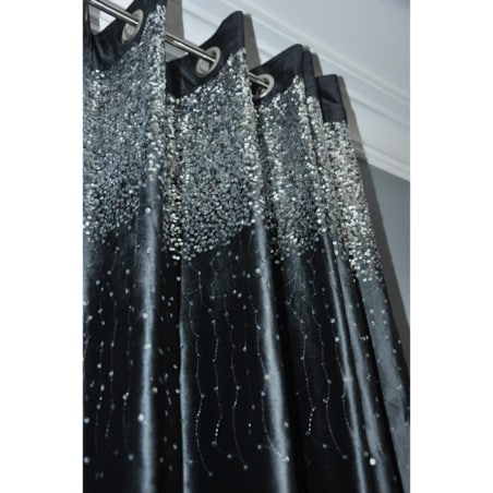 zasłona welurowa "dubaj" z cekinami 140x250 przelotki | czarny