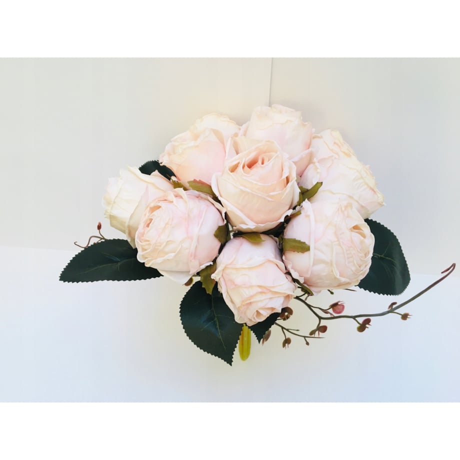 BUKIET róże sztuczne liście na stroik wiązanka do wazonu święta kremowe pik