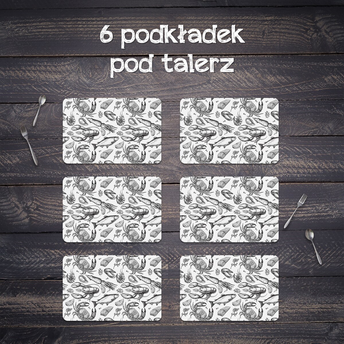 Komplet mat pod talerz Owoce morza, 6 szt. 45x30cm