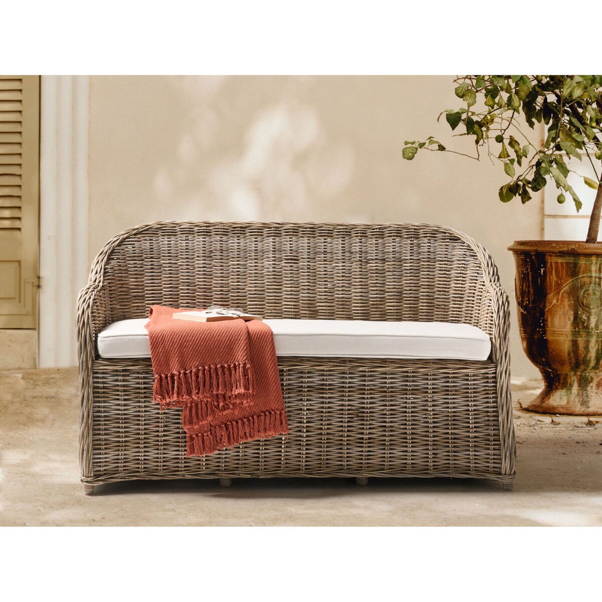 Ławka ogrodowa z poduchą SUSUA 150 cm Rattan Naturalny