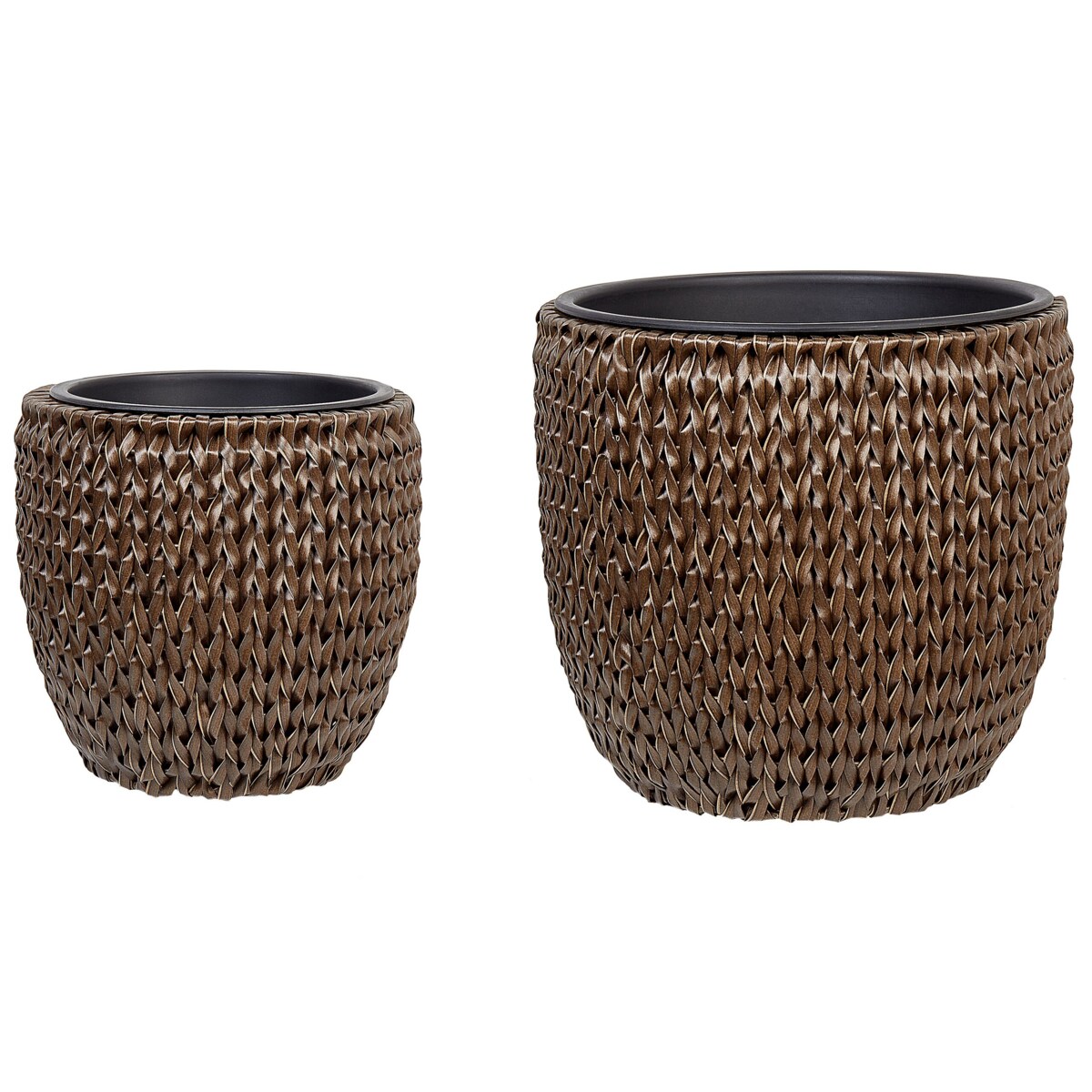 Zestaw 2 doniczek na kwiaty z technorattanu brązowy BERBERIS