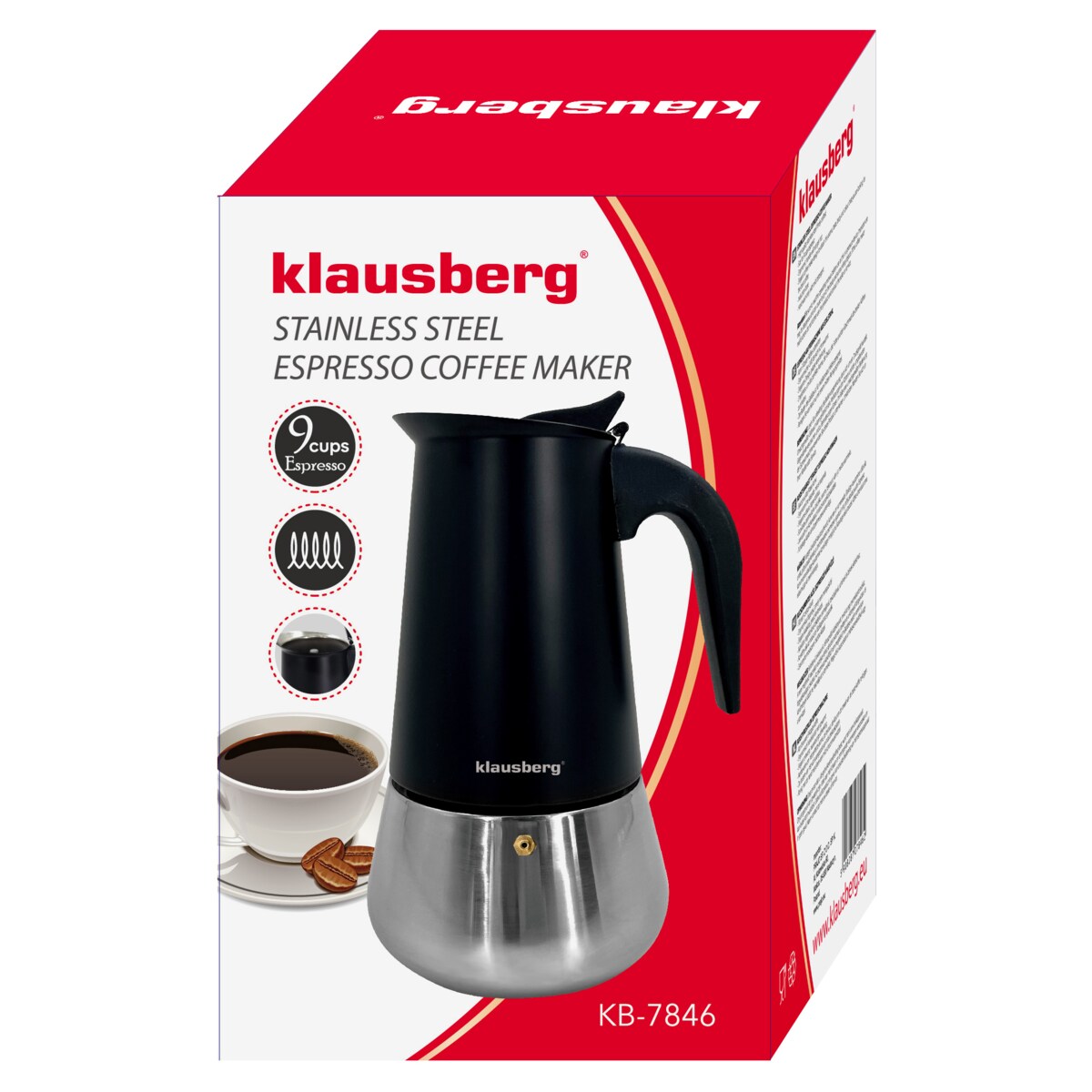 Kawiarka espresso kafeterka ciśnieniowa KLAUSBERG 450ml 9 filiżanki