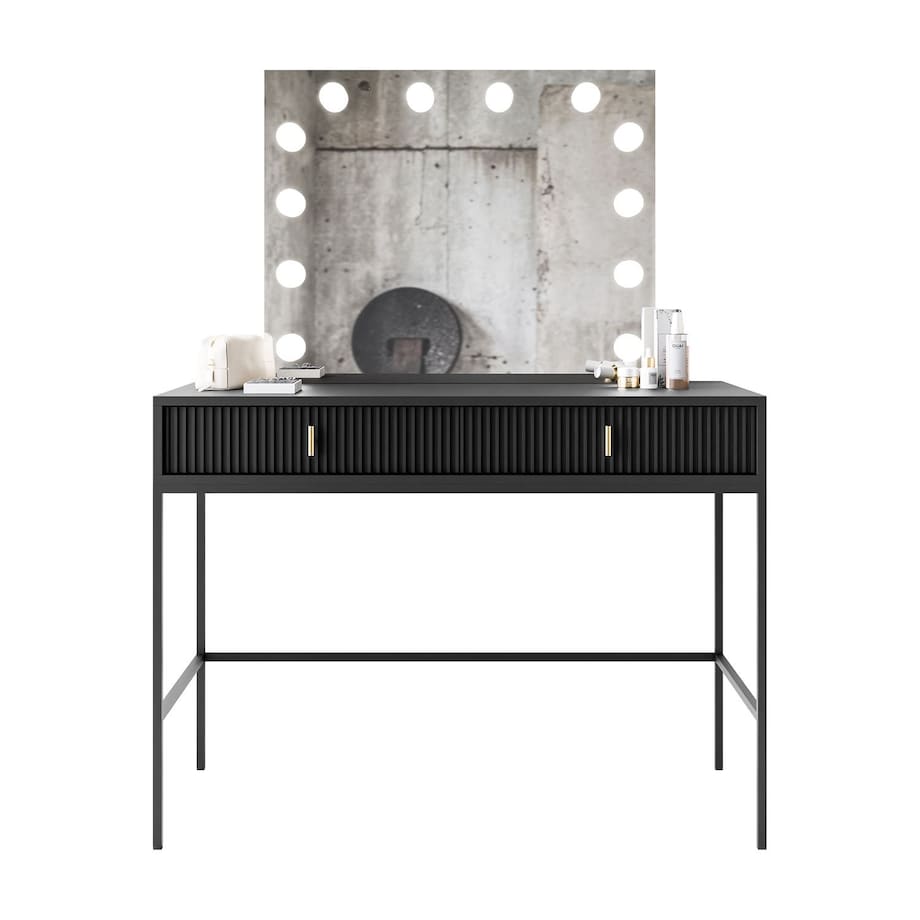 Toaletka MIDNIGHT ELITE z lustrem LED na stelażu, czarna