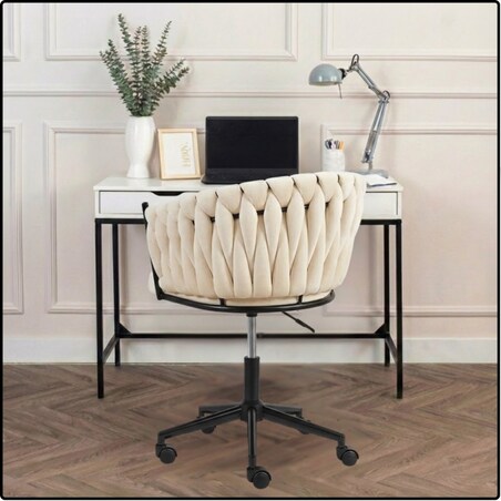 Fotel biurowy obrotowy krzesło biurowe wygodne do biurka regulowany beżowe