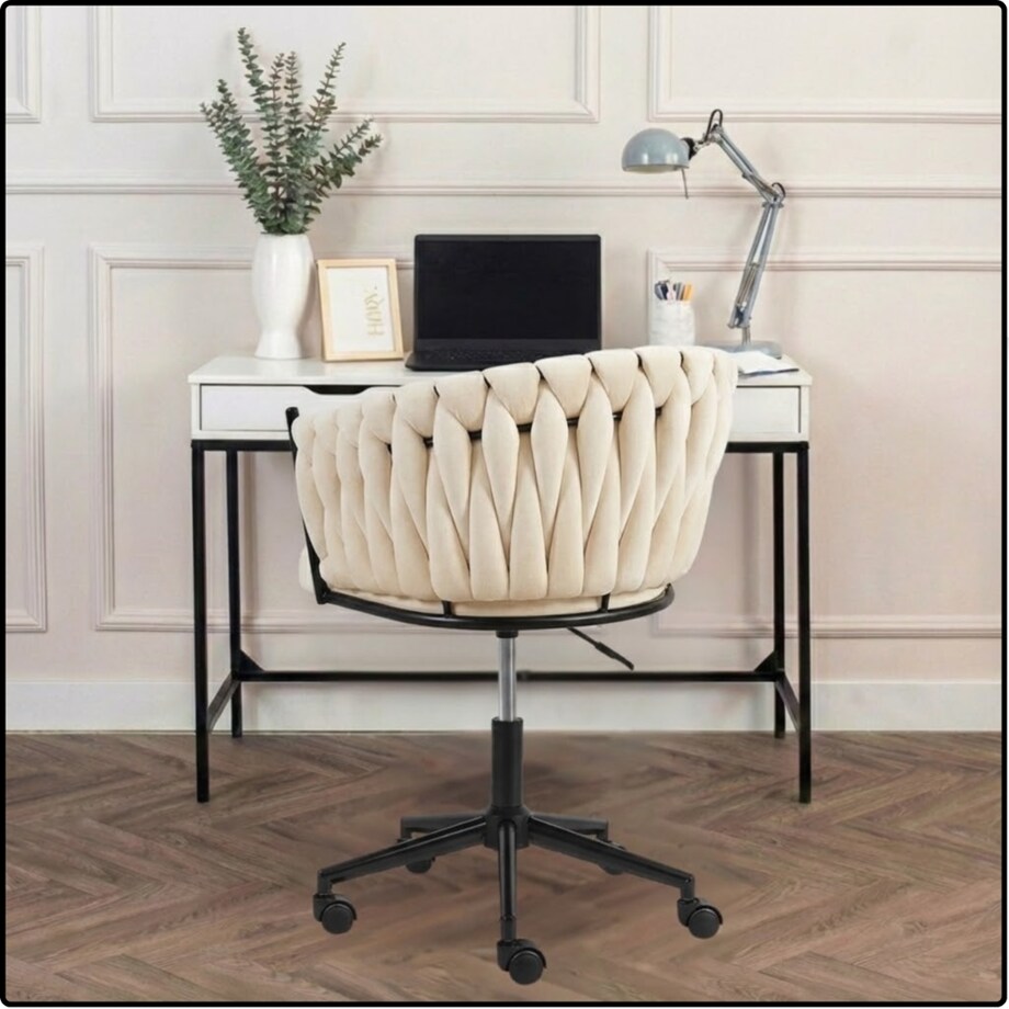 Fotel biurowy obrotowy krzesło biurowe wygodne do biurka regulowany beżowe