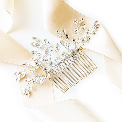 Grzebień złoty do fryzury ślubnej z cyrkoniami